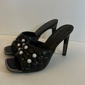 Karl Lagerfeld Black Quilted Mules with Pearls